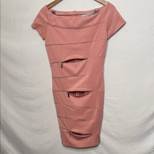 Rinascimento made in Italy blush pink zipper boat neck bodycon dress sz Sm